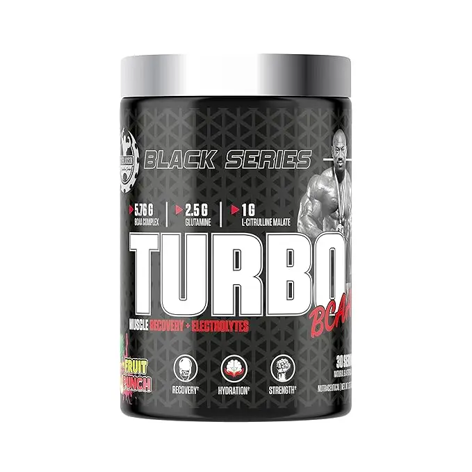 711vYIT6MyL._SX679_.webp Dexter Jackson Black Series Turbo BCAA 390g Fruit Punch - Image 1