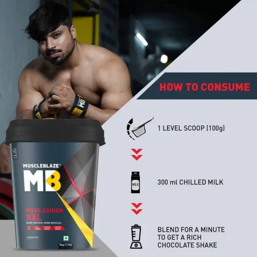 MuscleBlaze Mass Gainer XXL with Complex Carbs and Proteins in 3:1 ratio, 5 kg (11 lb), Chocolate - Image 7