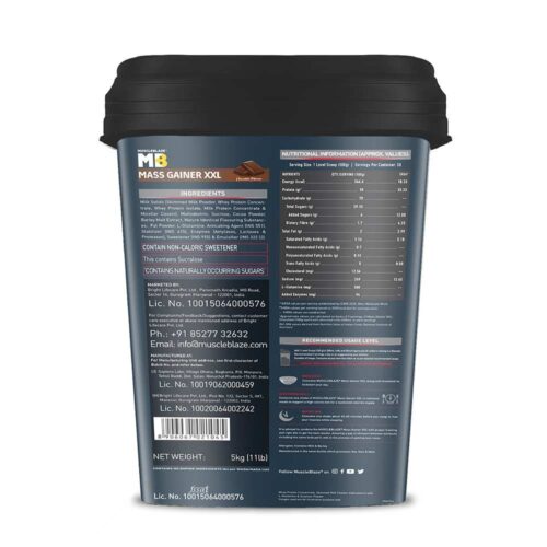 MuscleBlaze Mass Gainer XXL with Complex Carbs and Proteins in 3:1 ratio, 5 kg (11 lb), Chocolate - Image 3