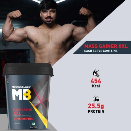 MuscleBlaze Mass Gainer XXL with Complex Carbs and Proteins in 3:1 ratio, 5 kg (11 lb), Chocolate - Image 8