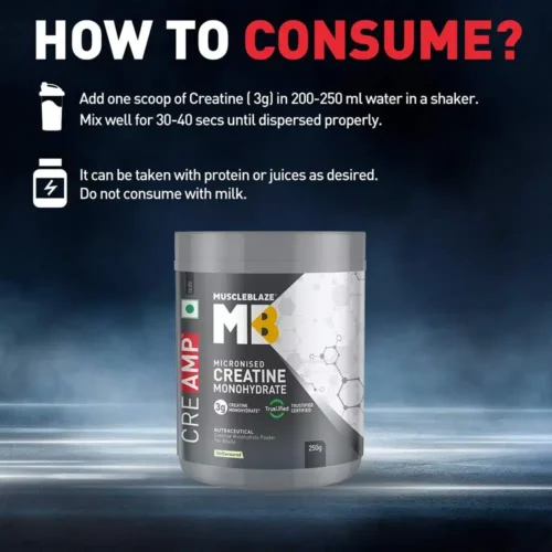 MuscleBlaze Creatine Monohydrate CreAMP 250 g (0.55 lb) Unflavored - Image 6